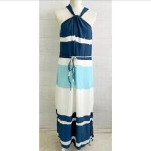 Banana Republic Blue White Halter Neck Midi Dress Size 4 Summer Beach Vacation